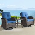 thumbnail image 1 of Gymojoy  Outdoor 3-piece Rattan Wicker Rocking Swivel Chair Set Mix Brown Rattan - Blue, 1 of 5