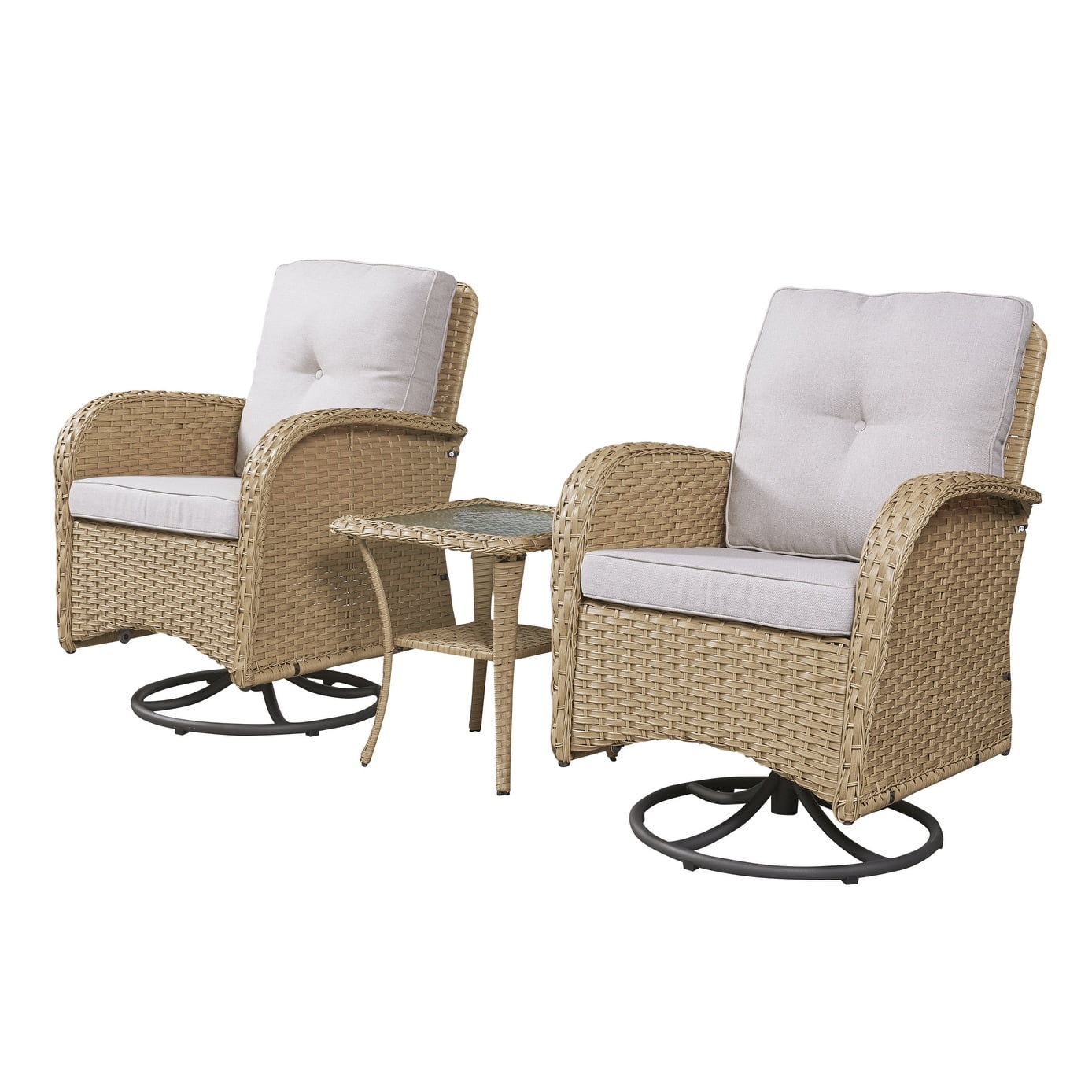 Gymojoy Outdoor 3-piece Rattan Wicker Rocking Swivel Chair Set Mix ...
