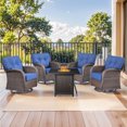 thumbnail image 1 of Gymojoy Outdoor 5-Piece Outdoor Conversation Set with 5 inch Thick Swivel Glider Chairs and 30 Inch Propane Square Fire Pit Table, Wicker Deep Seat Patio Swivel Rocking Chair Set for Balcony Deck, 1 of 9
