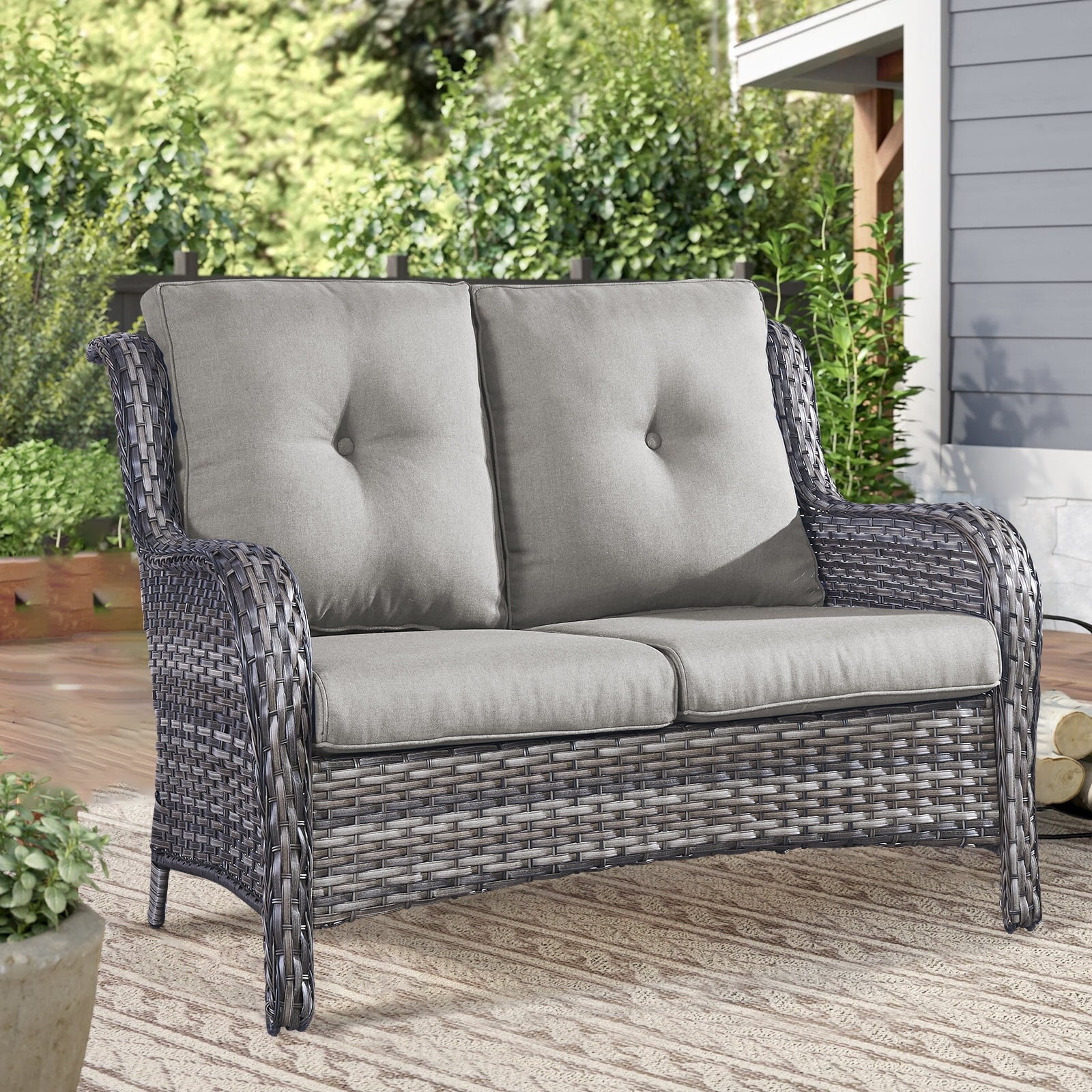 Gymojoy Outdoor Loveseat Wicker Sofa Set Rattan Sofa Grey/Grey ...
