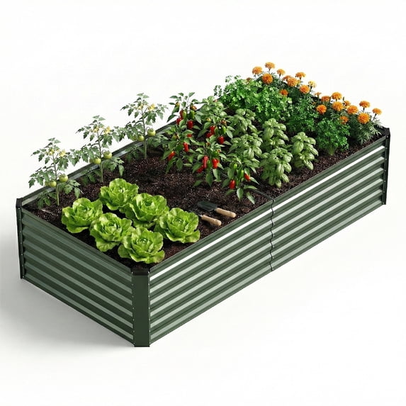 Gymojoy Outdoor Metal Raised Garden Bed,8x4x2ft Planter Box for Vegetables,Flowers,Herbs,Green