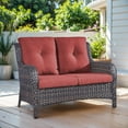 thumbnail image 1 of Gymojoy Outdoor PE Wicker Loveseat, Patio Rattan 2 Seats Counch Sofa with Red Cushion and Deep Seating High Back, 1 of 8