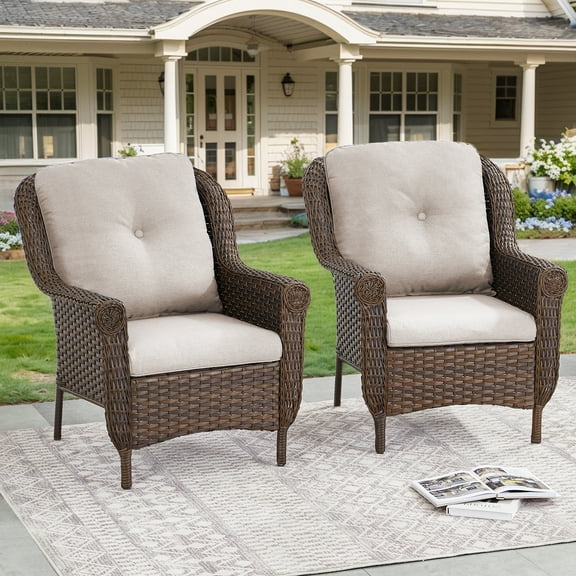 Gymojoy Outdoor Patio Chairs Wicker Rattan Single Chairs Set with Cushion for Backyard,Beige