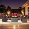 thumbnail image 1 of Gymojoy Outdoor Patio Furniture Set with 41" Gas Fire Pit Table, PE Wicker Sofa Conversation Sets with 4" Cushion, High Back Sectional Sofa with lounge Chair for Yard Garden Porch, 1 of 12
