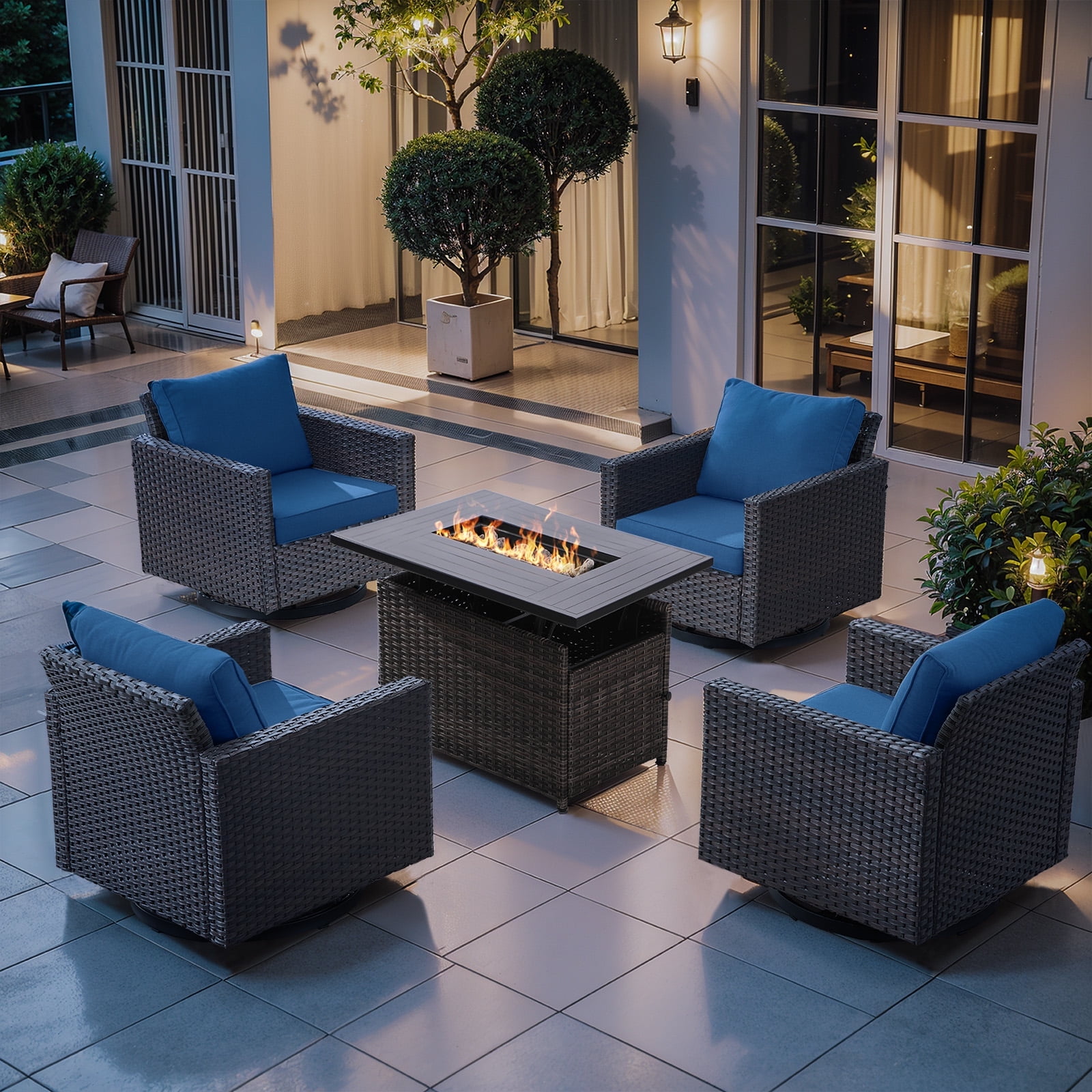 Gymojoy Outdoor Patio Furniture Set with Fire Pit Table, Rattan Wicker