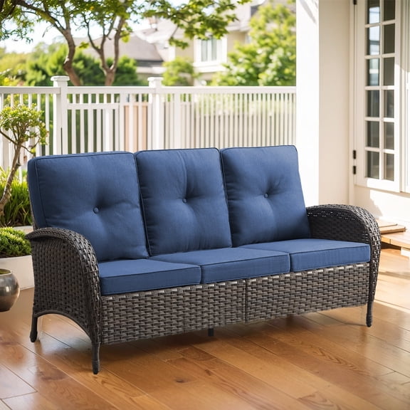 Gymojoy Outdoor Patio Furniture Wicker 3 Seater Sofa Rattan Deep Seat Couch with Removable Cushion for Balcony, Deck, Backyard