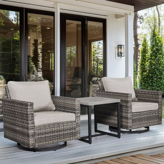 Gymojoy Outdoor Swivel Glider Rocker Chairs -3 Piece Patio Conversation Set,Patio Bistro Sets with Side Table, for Balcony, Yard,Porch, Poolside, Deck.