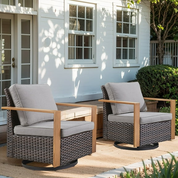 Gymojoy Outdoor Swivel Rocker Patio Chairs Set of 2,Heavy Duty Swivel Rocking Patio Chairs with Metal Armrests, 2 Pieces Patio Furniture Chairs