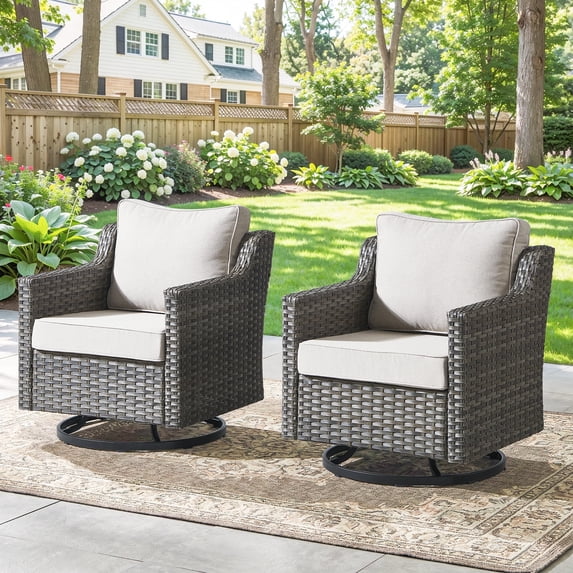 Gymojoy Outdoor Swivel Rocker Patio High Back Wicker Swivel Rocking Chairs Set of 2 for Porch Balcony Deck