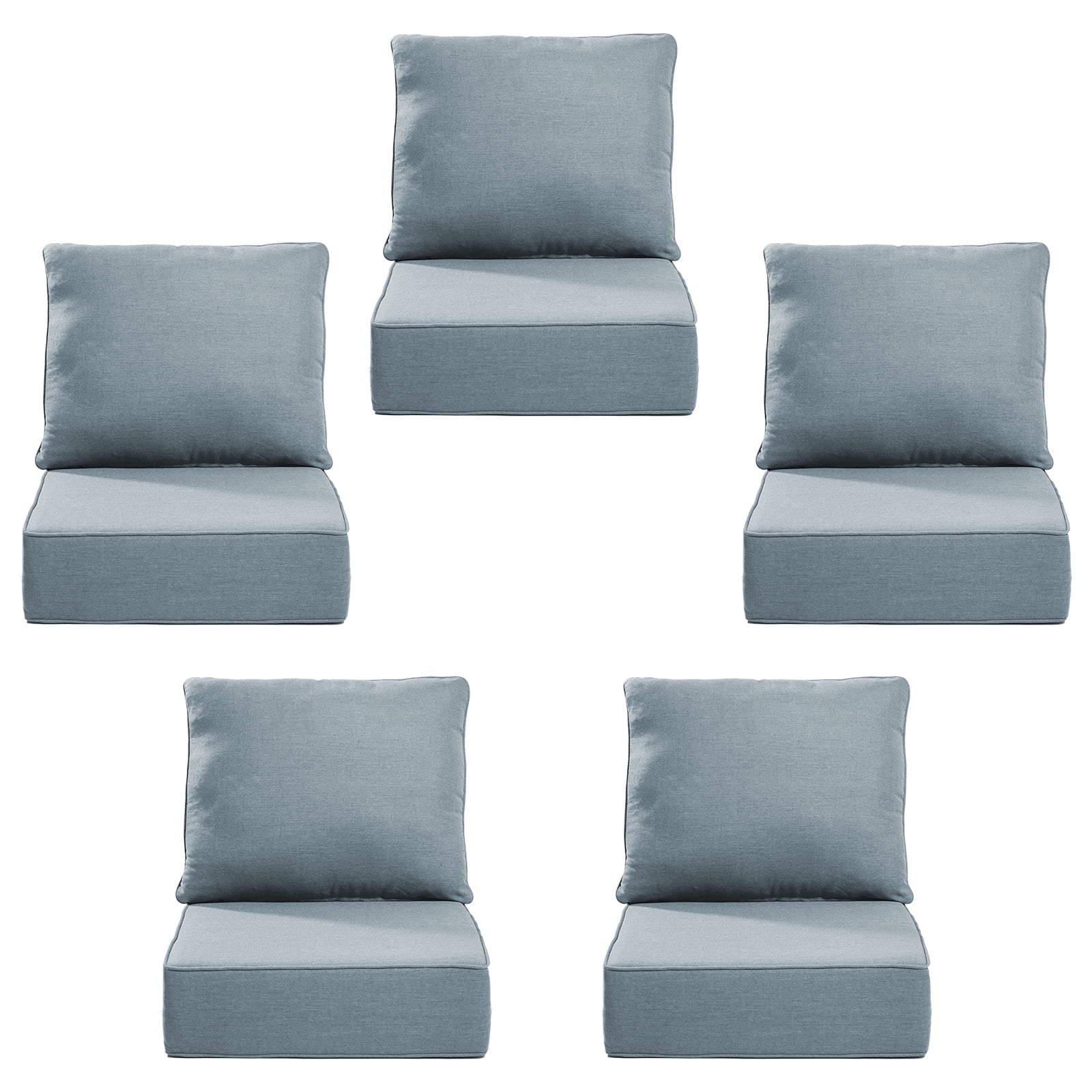 Gymojoy Outdoor Wicker Furniture Cushion Set, 24 x 24 x 6 Thicken Deep Seat Patio Chair Cushions, Baby Blue, 5 Sets