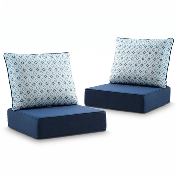 Gymojoy Outdoor Wicker Furniture Cushion Set, 24 x 24 x 6 Thicken Deep Seat Patio Chair Cushions, Blue Pattern, 2 Sets