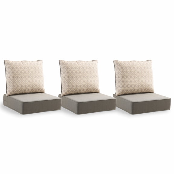 Gymojoy Outdoor Wicker Furniture Cushion Set, 24 x 24 x 6 Thicken Deep Seat Patio Chair Cushions, Grey Pattern, 3 Sets