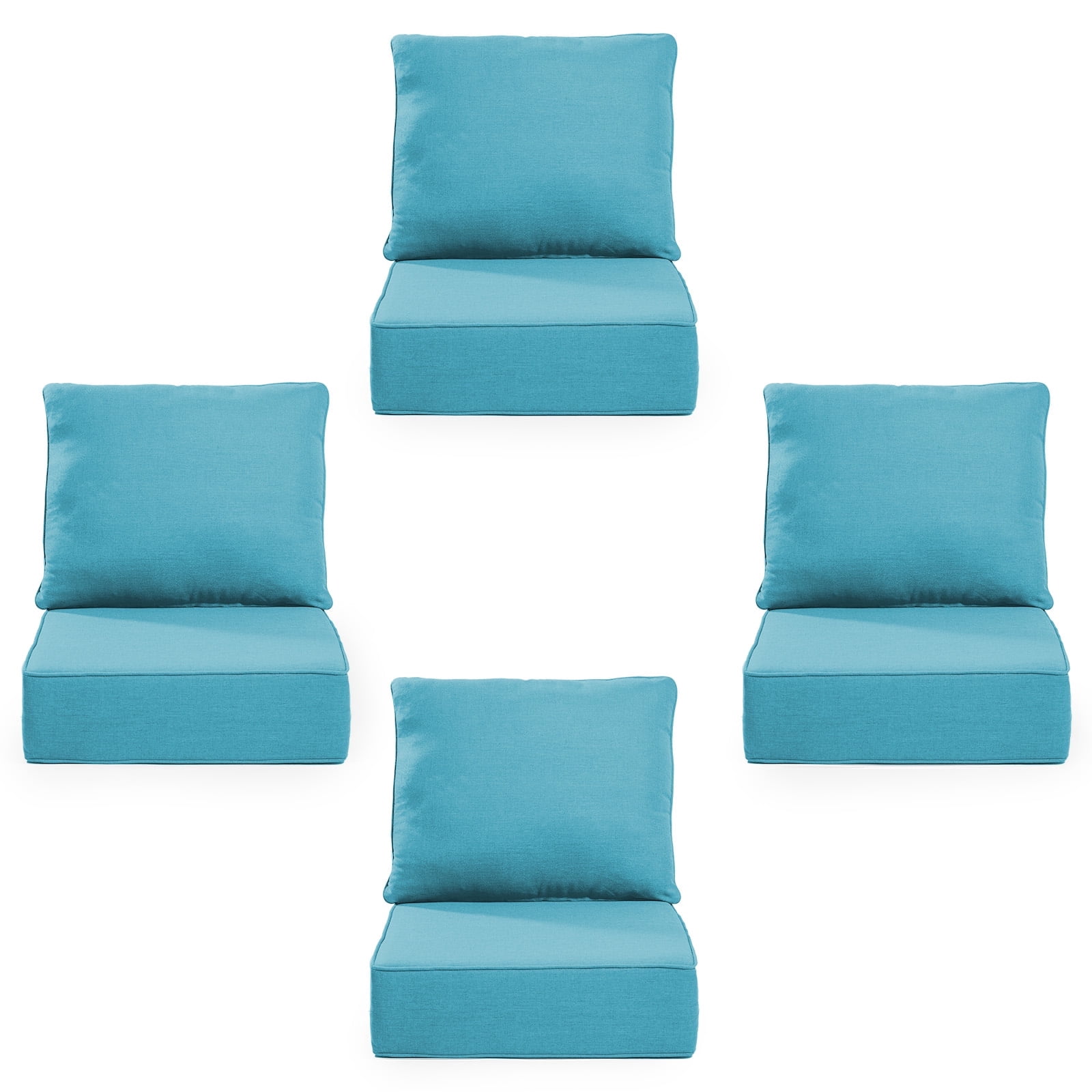 Gymojoy Outdoor Wicker Furniture Cushion Set, 24 x 24 x 6 Thicken Deep Seat Patio Chair Cushions, Lake Blue, 4 Sets