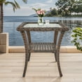 thumbnail image 1 of Gymojoy Outdoor Wicker Patio Side Table with Storage, Tempered Glass Top End Table for Balcony Porch Deck,Brown, 1 of 5