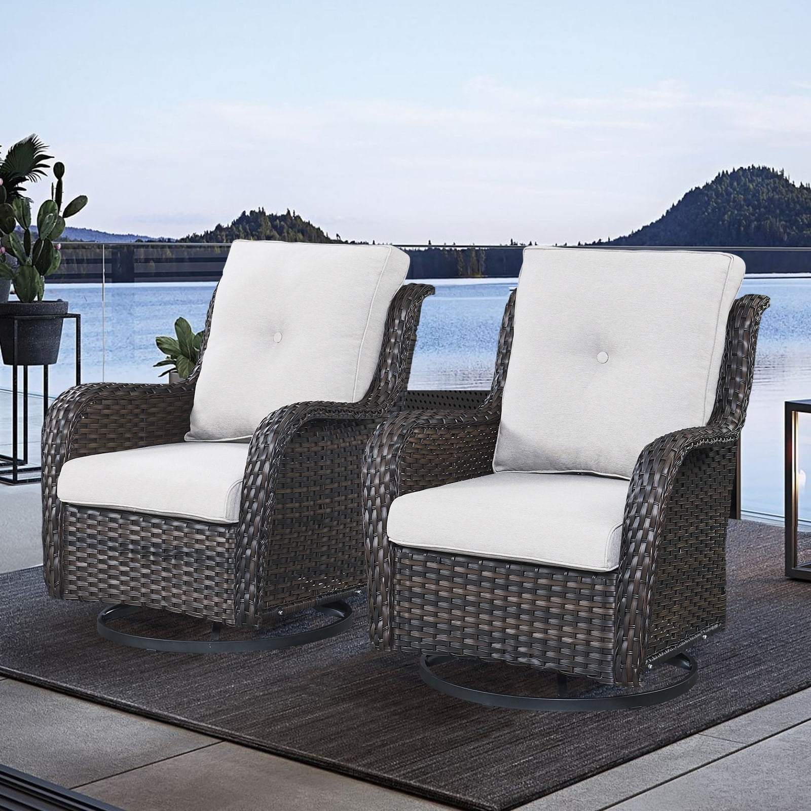 Gymojoy Outdoor Wicker Rocking Lounge Chairs with Swivel Base (Set of 2 ...