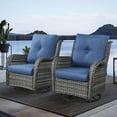 thumbnail image 1 of Gymojoy  Outdoor Wicker Rocking Lounge Chairs with Swivel Base (Set of 2) Grey Wicker / Blue Cushion, 1 of 4