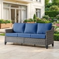 thumbnail image 1 of Gymojoy Outdoor Wicker Sofa, Patio Rattan 3 Seats Deep Seating Couch with Blue Cushion, 1 of 9