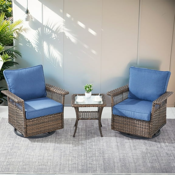 Gymojoy Outdoor Wicker Swivel Rocker Chairs-Outdoor Swivel Rocking Chairs with 1 Rattan Coffee Table，Outdoor Furniture Conversation Sets for Patio Porch Garden