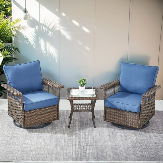 Gymojoy Outdoor Wicker Swivel Rocker Chairs-Outdoor Swivel Rocking Chairs with 1 Rattan Coffee Table,Outdoor Furniture Conversation Sets for Patio Porch Garden