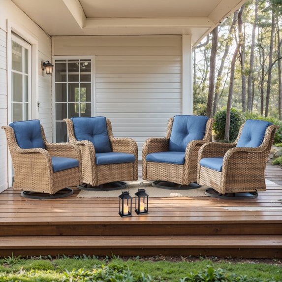 Gymojoy Outdoor Yellow Wicker Rattan Outdoor Patio 360° Swivel Rocking Glider Chair Set of 4 with High Back and Thick Cushions for Garden, Poolside, Backyard