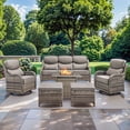 thumbnail image 1 of Gymojoy Patio Furniture 6 Pieces Wicker Outdoor Sectional Sofa Sets, Rattan Conversation Set with Fire Pit Table, Swivel Chairs for Backyard, Pool, 1 of 14