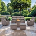 thumbnail image 1 of Gymojoy Patio Furniture 6 Pieces Wicker Outdoor Sectional Sofa Sets, Rattan Conversation Set with Fire Pit Table, Swivel Chairs for Backyard, Pool, 1 of 12