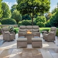 thumbnail image 1 of Gymojoy Patio Furniture 7 Pieces Wicker Outdoor Sectional Sofa Sets, Rattan Conversation Set with Fire Pit Table, Swivel Chairs for Backyard, Pool, 1 of 12