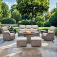 thumbnail image 1 of Gymojoy Patio Furniture 7 Pieces Wicker Outdoor Sectional Sofa Sets, Rattan Conversation Set with Fire Pit Table, Swivel Chairs for Backyard, Pool, 1 of 14