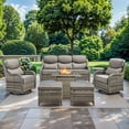 thumbnail image 1 of Gymojoy Patio Furniture 7 Pieces Wicker Outdoor Sectional Sofa Sets, Rattan Conversation Set with Fire Pit Table, Swivel Chairs for Backyard, Pool, 1 of 14