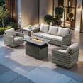 thumbnail image 1 of Gymojoy Patio Furniture Set 5 Piece Gray Wicker Outdoor Swivel Glider Patio Sectional Sofa Couch PE Rattan Conversation Sets with Fire Pit Table, Beige, 1 of 12