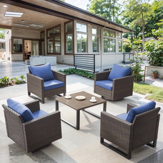 Gymojoy Patio Furniture Set, 5 Pieces Outdoor Furniture Sets with Rocking Swivel Chairs, Wicker Rattan Outdoor Conversation Set with Table for Backyard, Deck, Porch