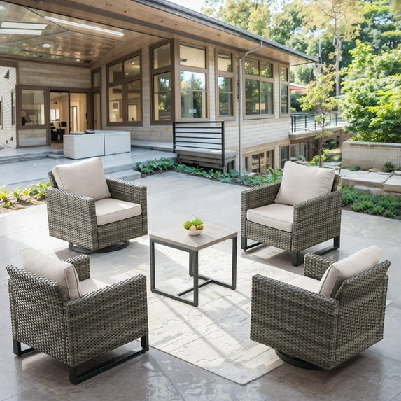 Gymojoy Patio Furniture Set, 5 Pieces Outdoor Furniture Sets with Rocking Swivel Chairs, Wicker Rattan Outdoor Conversation Set with Table for Backyard, Deck, Porch