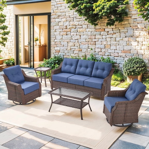 Gymojoy Patio Furniture Sets, Rattan Outdoor Patio Sectional Furniture Sofa Set, Wicker Patio Swivel Glider Set for Backyard