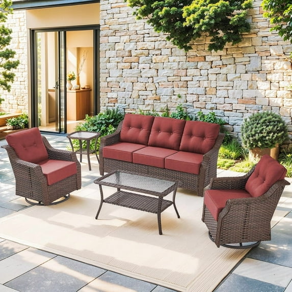 Gymojoy Patio Furniture Sets, Rattan Outdoor Patio Sectional Furniture Sofa Set, Wicker Patio Swivel Glider Set for Backyard