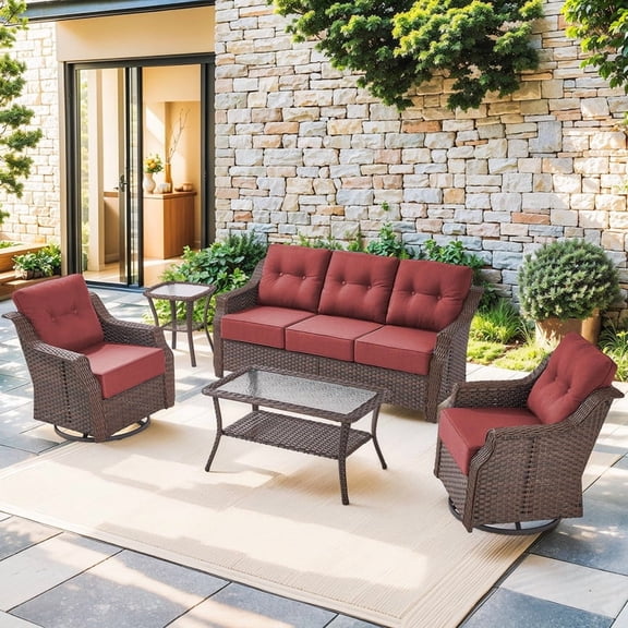 Gymojoy Patio Furniture Sets, Rattan Outdoor Patio Sectional Furniture Sofa Set, Wicker Patio Swivel Glider Set for Backyard