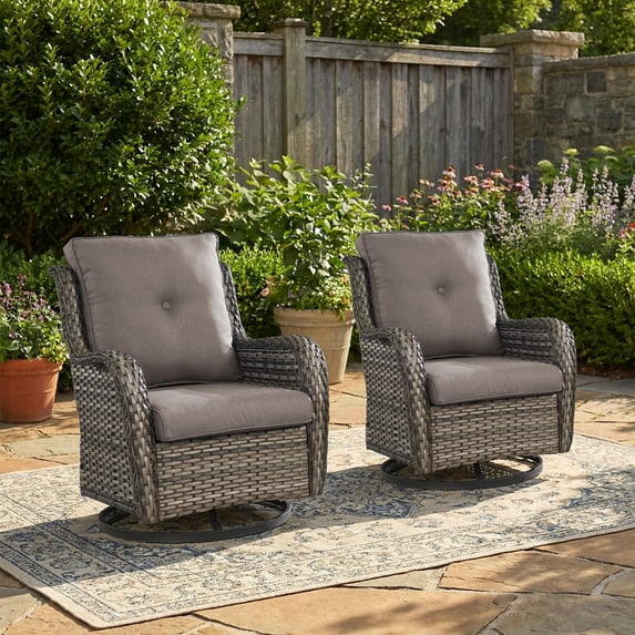 Gymojoy Patio Furniture Wicker Swivel Rocking Glider Chair High Back Outdoor Rattan Rocker Set of 2 for Porch Backyard