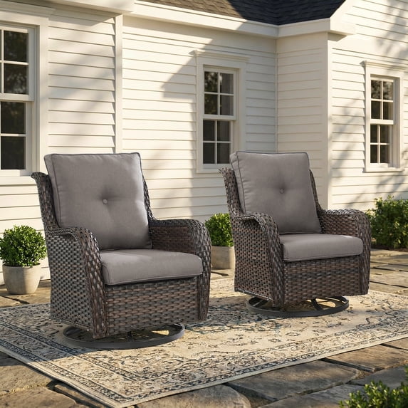 Gymojoy Patio Furniture Wicker Swivel Rocking Glider Chair High Back Outdoor Rattan Rocker Set of 2 for Porch Backyard
