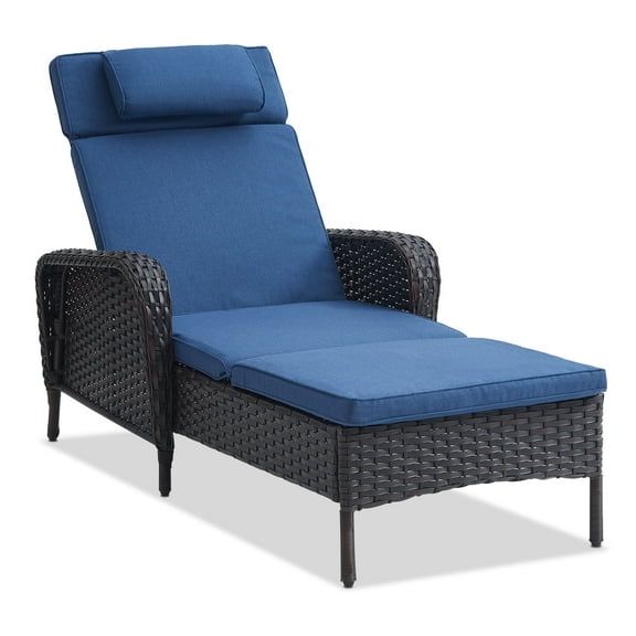 Gymojoy Patio Rattan Lounge Chair,Adjustable 5 Position Backrest Patio Chairse,Outdoor Recliners for ackyard Porch Deck (Blue)