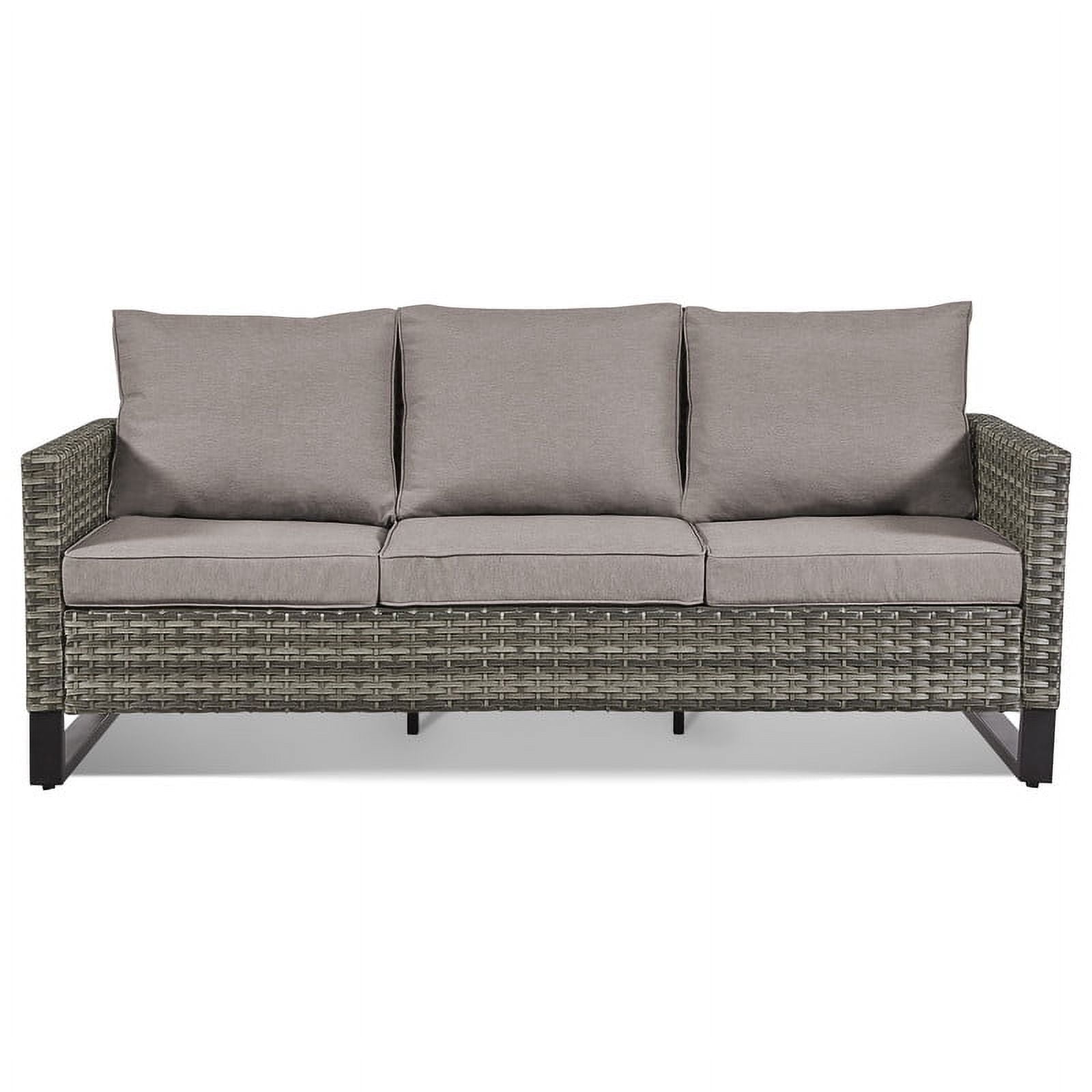 Gymojoy Patio Sofa, All Weather Outdoor Rattan Wicker 3-Seat Sofa High Back Couch with Premium Cushions for Garden Backyard Porch