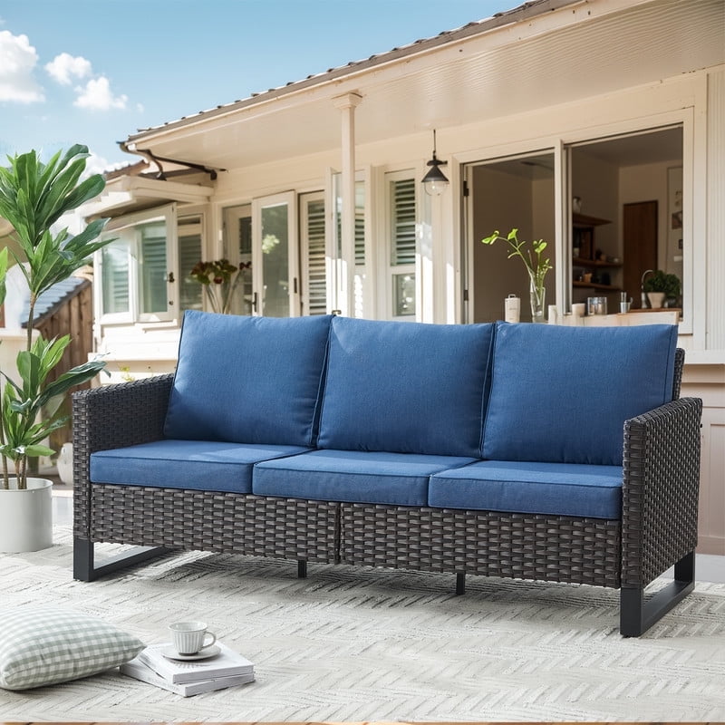 Gymojoy Patio Sofa, All Weather Outdoor Rattan Wicker 3-Seat Sofa High Back Couch with Premium Cushions for Garden Backyard Porch
