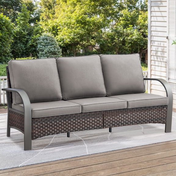 3-Seater Wicker Patio Sofa, 1000 LBS Weight Capacity Outdoor Couch with Deep Seat High Backrest, Outdoor Furniture for Deck Porch Balcony Backyard