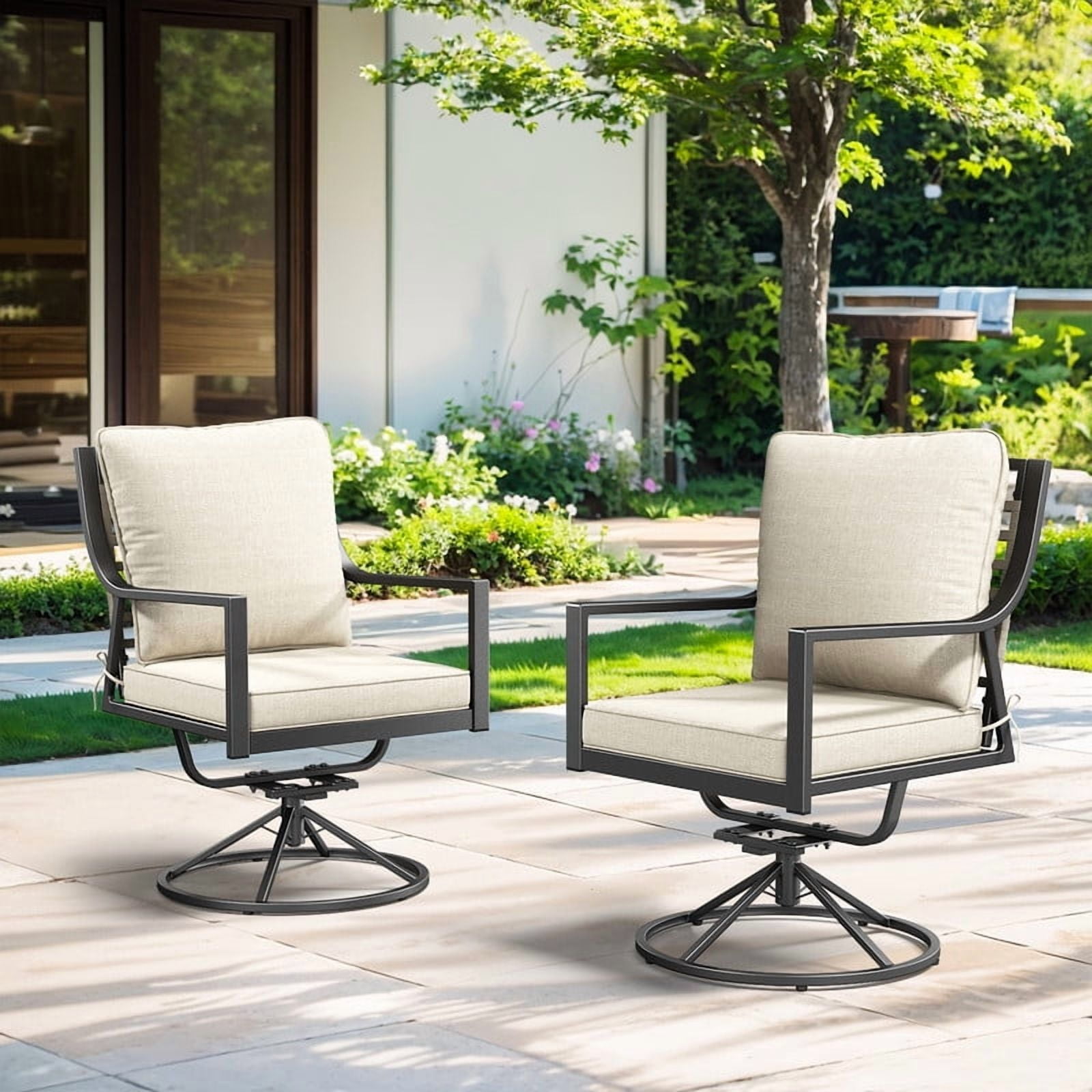 Gymojoy Patio Swivel Chairs Set of 2, Outdoor Dining Chairs High Back All Weather Outdoor Swivel Chairs with Metal Rocking Frame with Cushions for Lawn Garden Backyard Deck