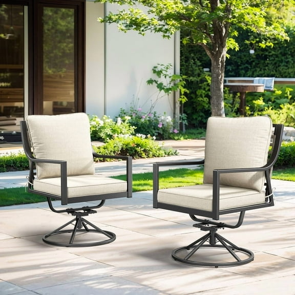 Gymojoy Patio Swivel Chairs Set of 2, Outdoor Dining Chairs High Back All Weather Outdoor Swivel Chairs with Metal Rocking Frame with Cushions for Lawn Garden Backyard Deck