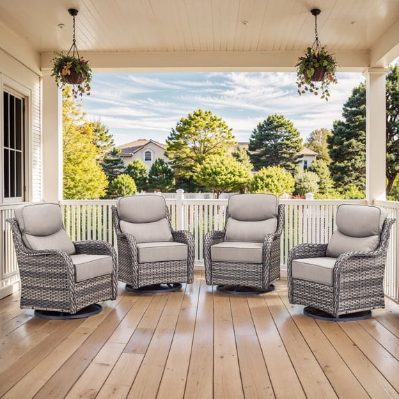 Pool Deck Rocking Chair Gymojoy Patio Wicker Chairs Swivel Rocker Set of 4,Outdoor Rattan ...