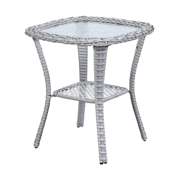 Gymojoy Patio Wicker Rattan Side Table Outdoor SquareTempered Glass Top End Table with Storage, Light Beige