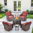 thumbnail image 1 of Gymojoy Swivel Outdoor Chair Set of 4 with 30" Propane Fire Pit Table, Patio Furniture Set with Firepit Brown Wicker High Back Patio Swivel Chairs for Garden Balcony Porch, 1 of 12