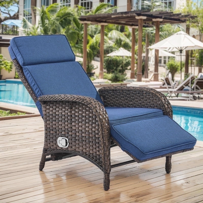 Gymojoy Wicker Chaise Lounge, Adjustable Backrest and Cushion Outdoor ...