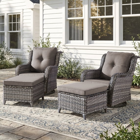 Gymojoy Wicker Outdoor Furniture Patio Swivel Rocker Glider Chairs with Ottomans Set for Porch Balcony Deck Yard