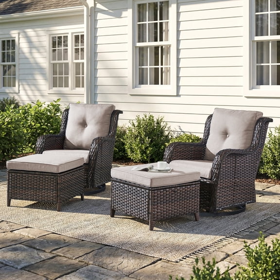 Gymojoy Wicker Outdoor Furniture Patio Swivel Rocker Glider Chairs with Ottomans Set for Porch Balcony Deck Yard