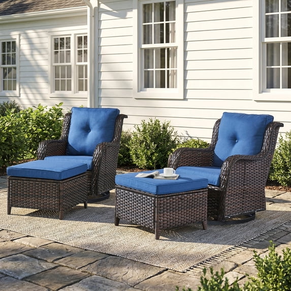 Gymojoy Wicker Outdoor Furniture Patio Swivel Rocker Glider Chairs with Ottomans Set for Porch Balcony Deck Yard